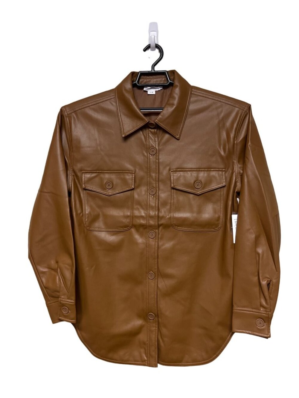 Good American Better Than Leather Shacket S/M Burnt Caramel Faux Leather NWT - Picture 2 of 11